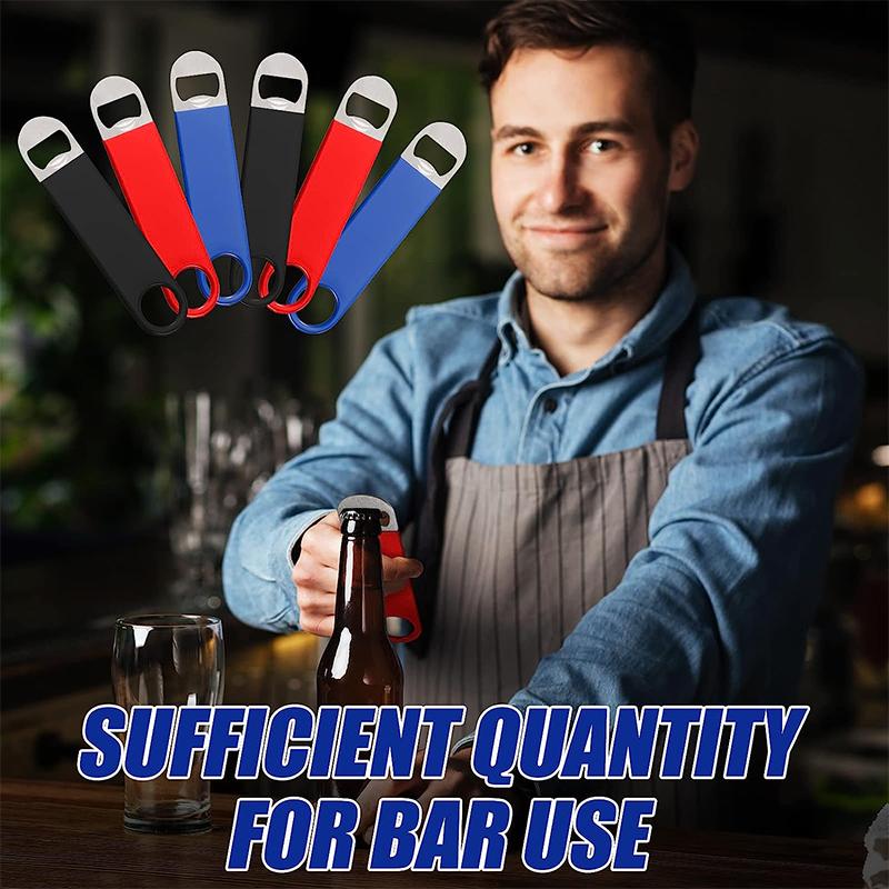 1Piece Bartender Bottle Opener Stainless Steel Beer Bottle Openers Rubber Flat Bottle Opener Heavy Duty Bar Opener YY048