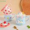 1ks 390ml keramický hrnek Vysoce hodnotný hrnek Strawberry Cake Cup Girls Roztomilý hrnek na vodu s víčkem Hrnek na domácí mléko na snídani