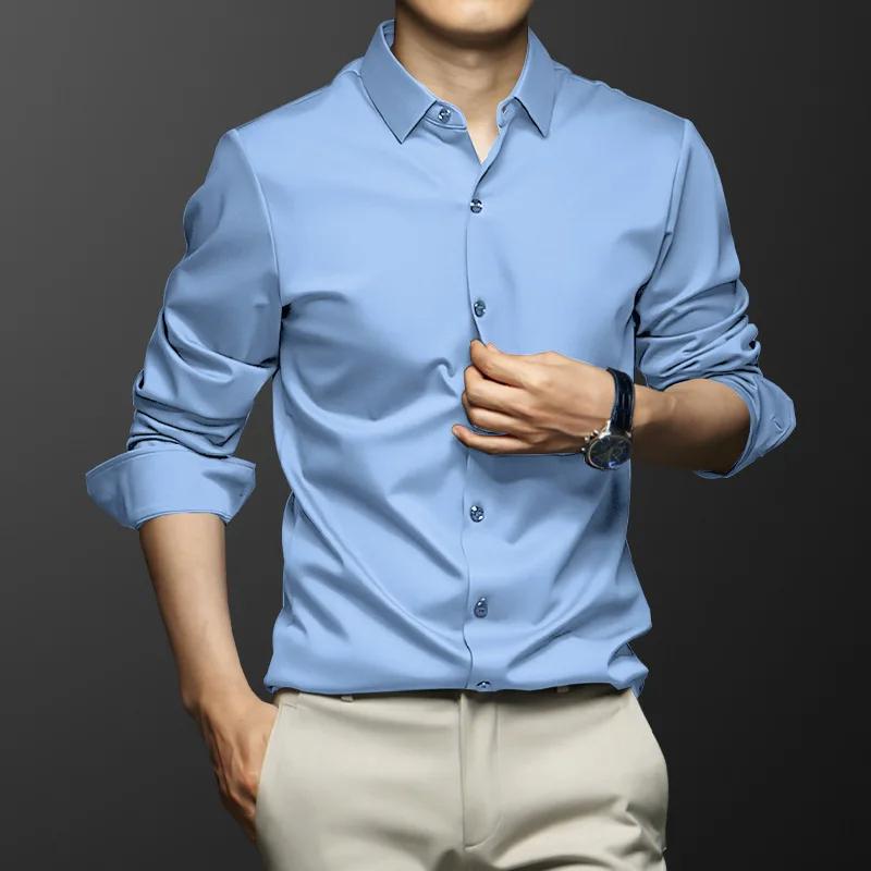 Camicia Bianca da Uomo Manica Lunga No-Stiro Business Elegante Vestibilità Slim Versione Coreana Professionale Lavoro Bianco Casuale Camicia da Abito da Uomo