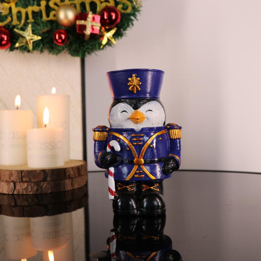 Creative Christmas Decor Candlestick Bear Nutcracker Guards Figurines Candle Holder Cute Animal Statue Home Desktop Ornaments
