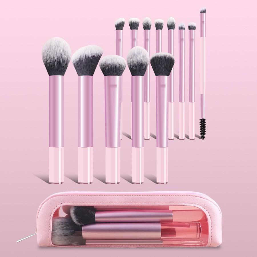 13 Aluminum Tube Makeup Brush Set, Basic Brush, Eye Mix Brush, Highlight Brush, Makeup Brush Included, with Bag.