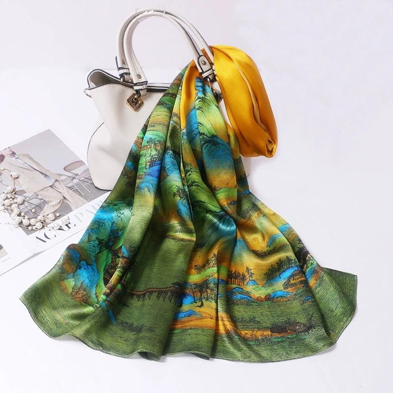 

High Quality 100% Silk Scarf Shawl Hijab Wrap Women Hand Roll Edge Spring Summer Beach Scarves 175x52cm