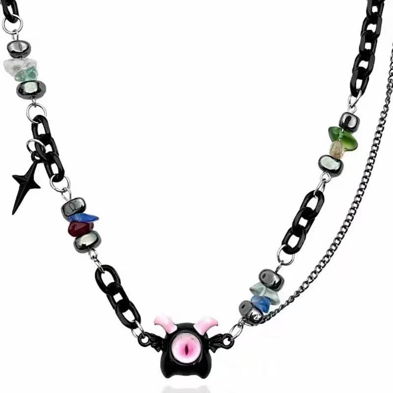 Черный большой глаз маленький монстр бусинная цепочка ожерелье нишевый дизайн сладкий крутой хип-хоп стиль подвеска цепочка для свитера тренд
