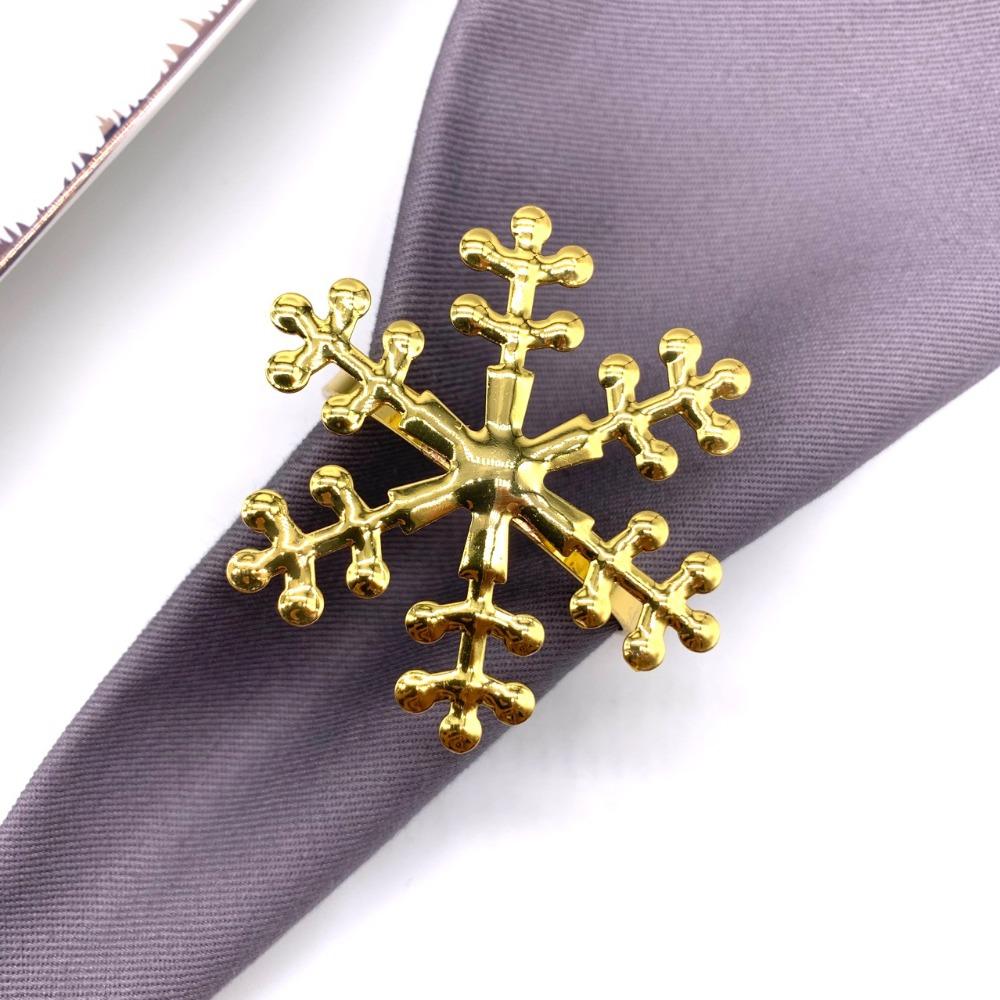 6PCS Reusable Christmas Snowflake Napkin Ring Metal Napkin Buckle Xmas Napkin Holder Wedding