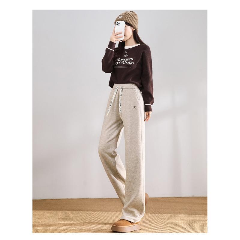 High Waisted Cashmere and Glutinous Rice Pants Knitted Warm Straight Leg Pants