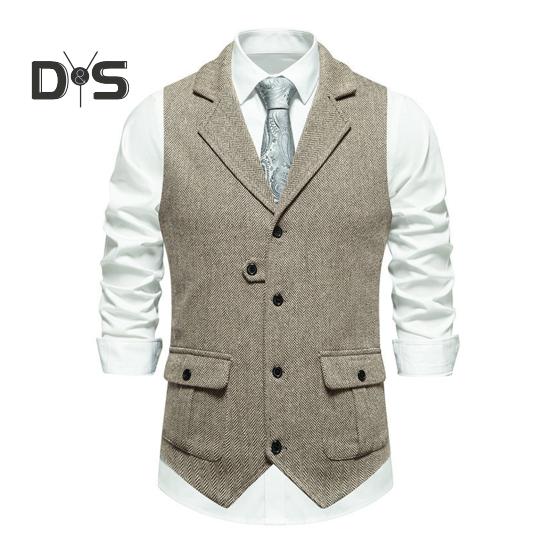 Men Suit Vest Lapel Sleeveless Single Breasted Slim Fit Waistcoat with Flap Pockets Solid Color Formal Business Vest Coat