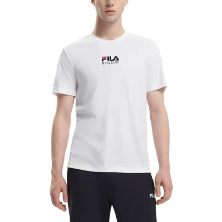 FILA Solid Color Crew Neck Short Sleeve T-Shirt Men tops White F11M318107F-WT