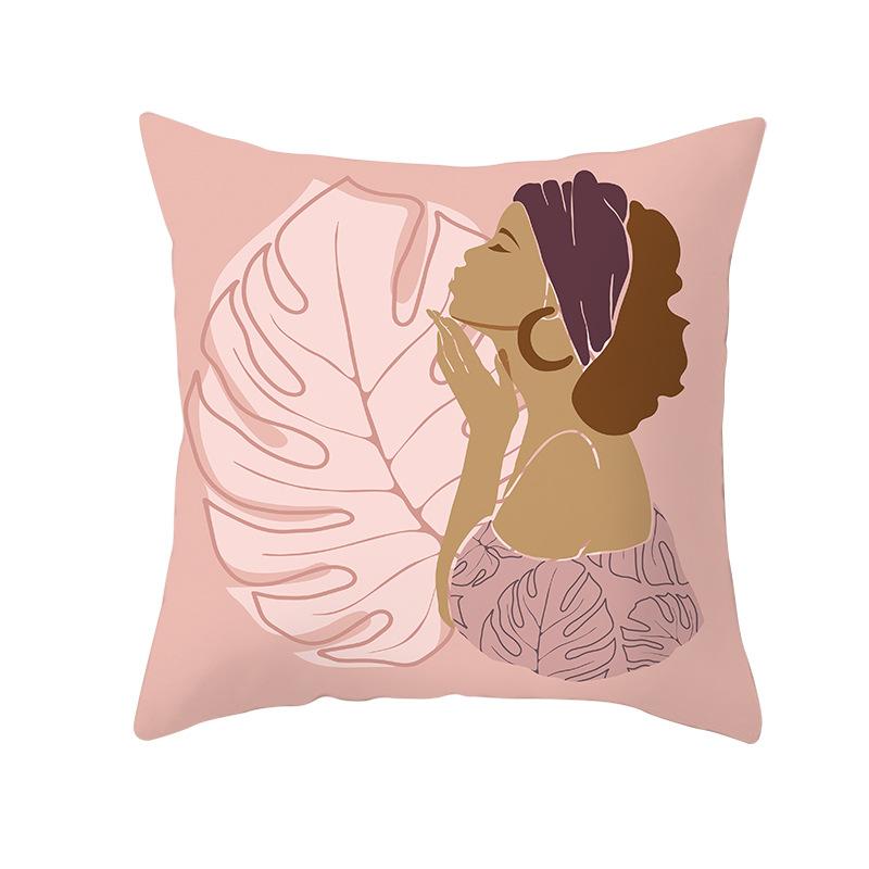 Nordic Abstract Women's Peach Leather Velvet Printed Pillowcase Home Fashion Bedside Sofa Office Cushion Cover