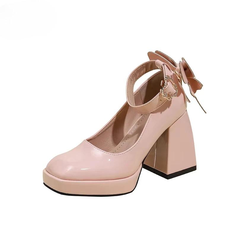 Hochwertige Damen Plateau Mary Jane Schuhe Schnallenriemen Rosa Schleife Lolita Damen High Heels mit Absatz Damen Süße Cosplay Pumps