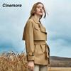 Cinemore Autumn Mid-Long Trench Coat for Women Casual Windbreaker Jacket Double Breasted Lapel Belted Windproof Chic Lady Coat