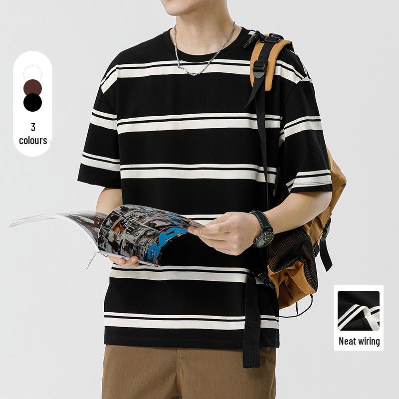 Kunhai Pengyun Men's Japanese Striped Short-Sleeve Casual T-Shirt