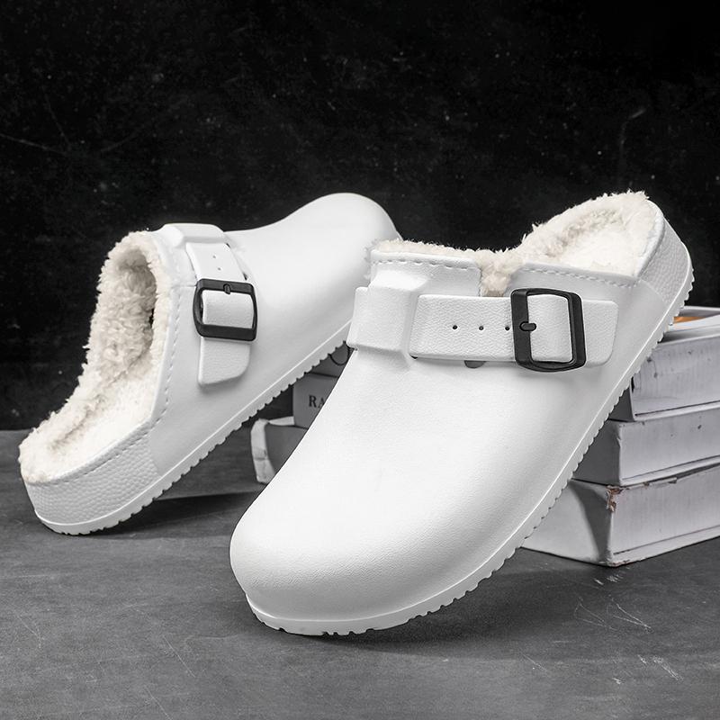 Fashion Winter Men Slippers Keep Warm Men Cotton Shoes with Fur Couple Home Slides Waterproof Flat Casual Shoes Indoor Outdoor Slippers