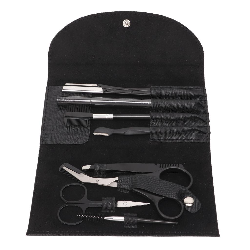 8 Pcs Eyebrow Grooming Kit Black Rustproof Stainless Steel Eyebrow Trimming Kit Beauty Tools with Storage Bag