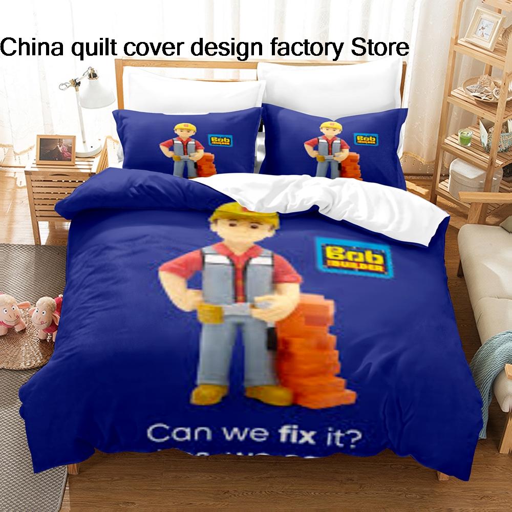 Süßes Bob der Baumeister Bettwäsche-Set 3D-bedruckte Bettbezug Kissenbezug Für Kinderzimmer Heimtextilien Einzelbett Doppelbett Queen King Größe
