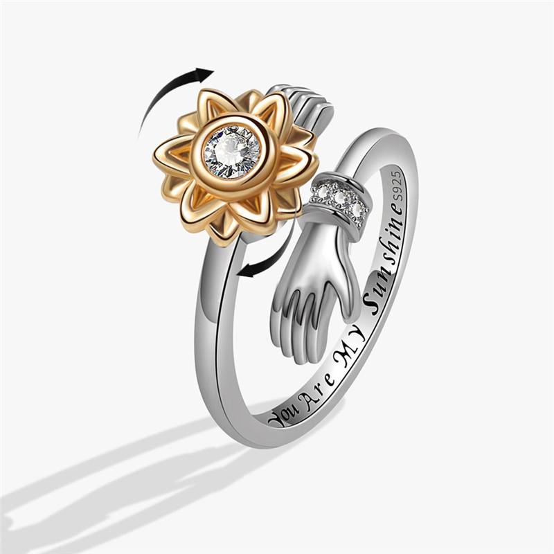 Fashion Beads Anxiety Ring Fidget Spinner Rings Korea Crystal Butterfly Flower Star Moon Ring Anti Stress Jewelry Gift