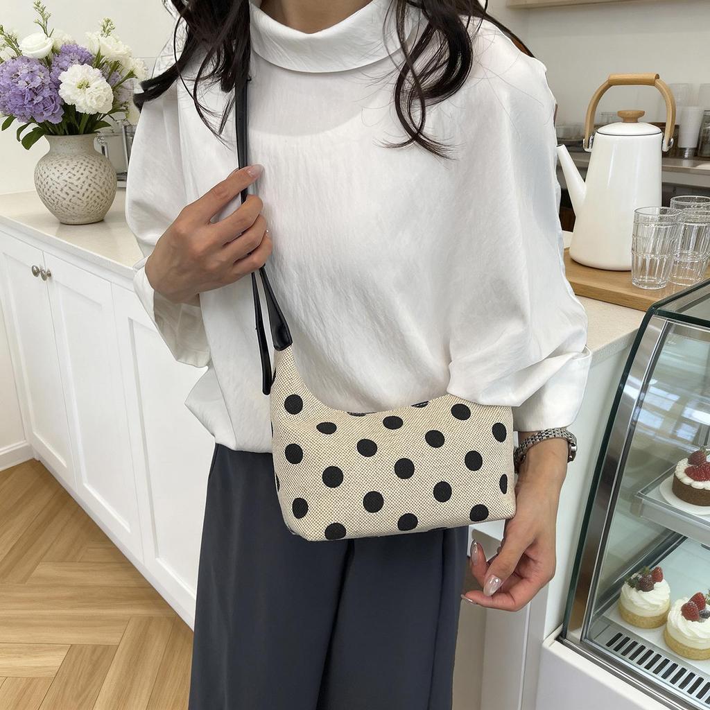 2024 Women's High-End Retro Polka Dot Tote Bag - Large Capacity, Trendy Casual Handheld Underarm Bag