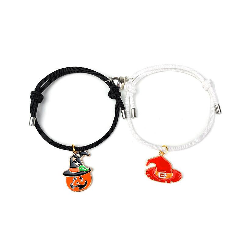 Romantic Couple Heart Magnetic Attracting Bracelets for Women 2PCS Cute Cartoon Ghost Pendant Bracelet Friendship Jewelry Gift