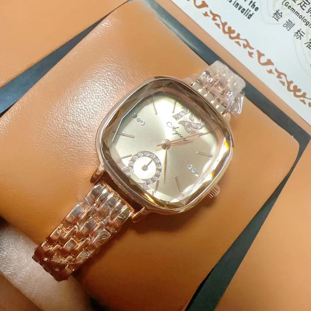 Aiyousi Watch Girls Fashion Trend Waterproof Luminous Simple Temperament Steel Belt Double Calendar Quartz Watch