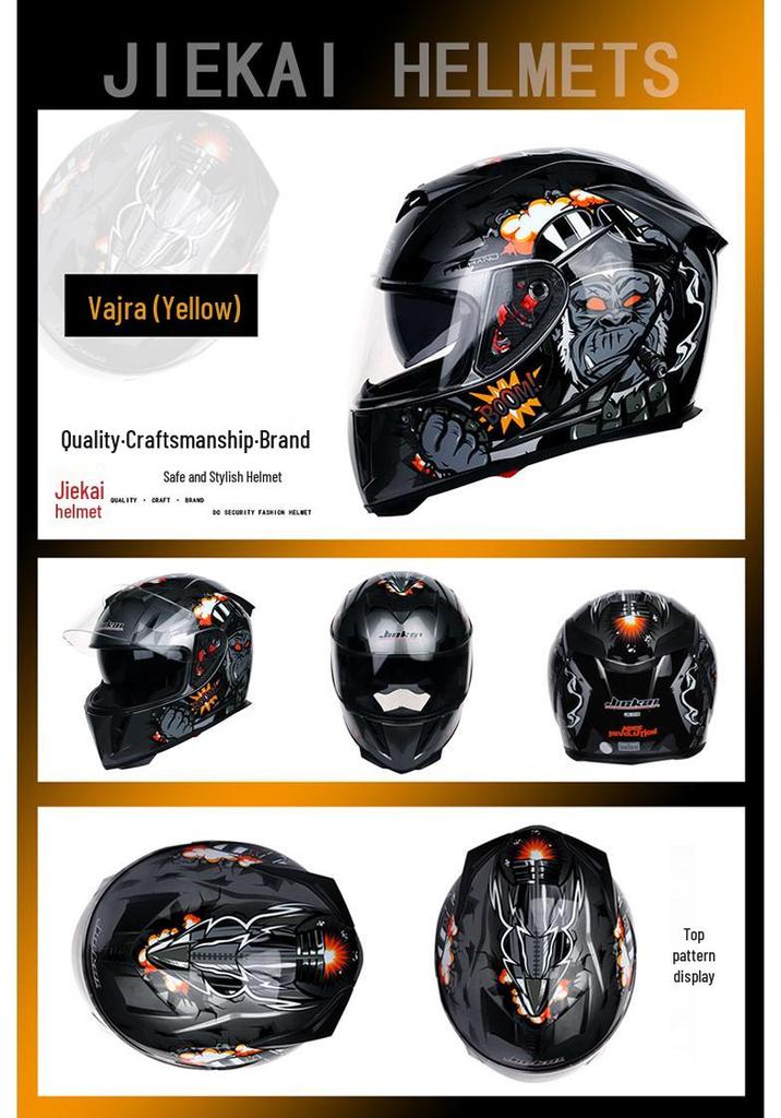 Jiekai Full Face Electric Motorcycle Helmet - Unisex, All-Season Racing Safety