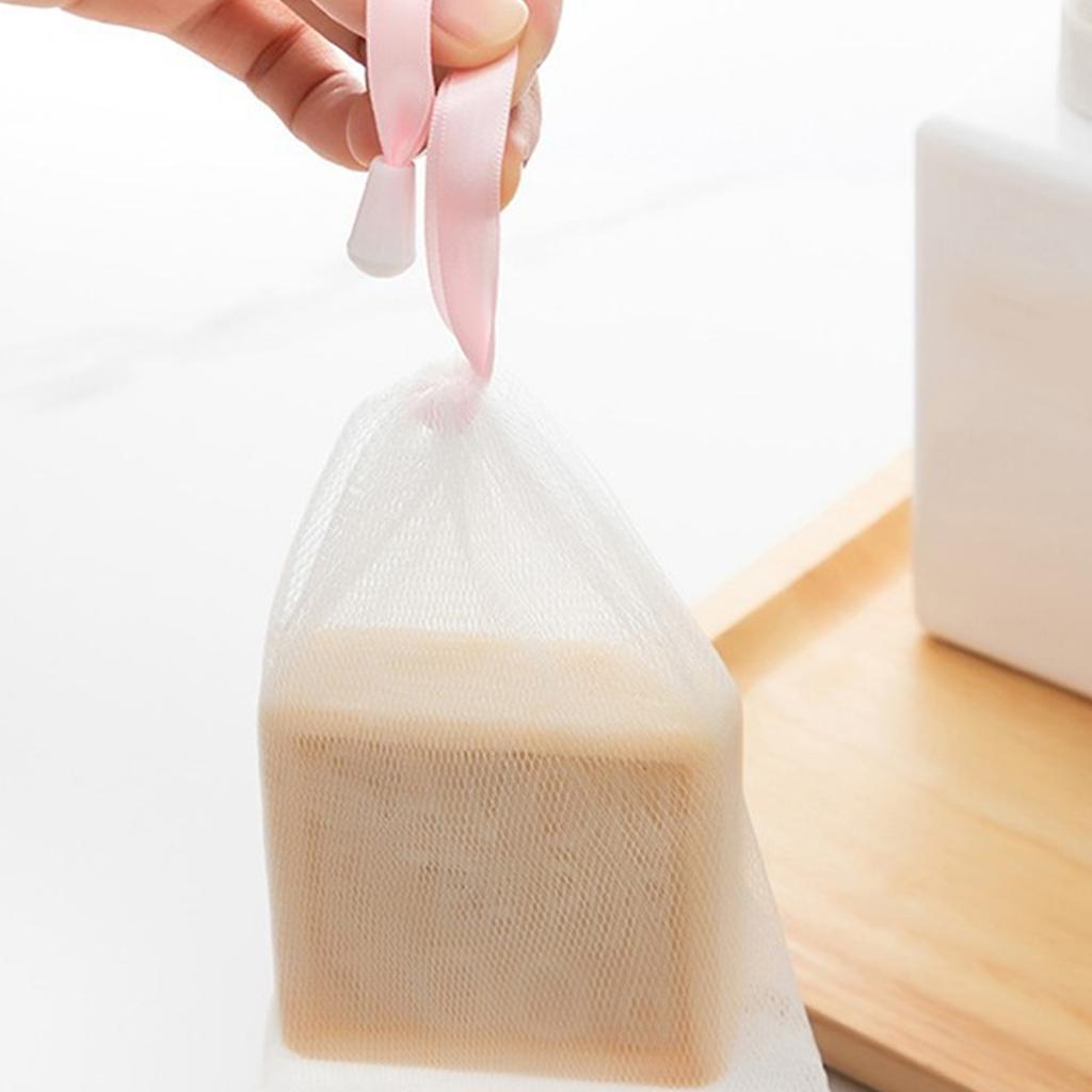Gentle Facial Cleansing Net For Soap Bars Creates Rich Lather Quickly Soft PE Mesh With Hanging Rope For Bathroom Storage