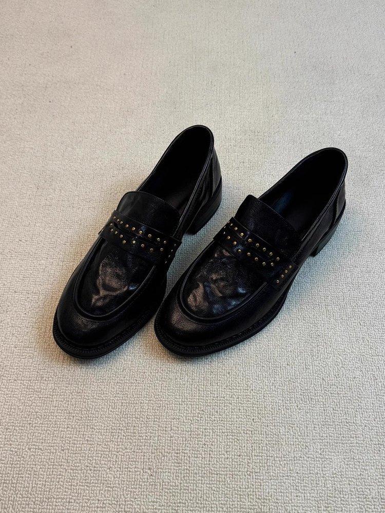 British style shallow mouth single shoes women's 2025 spring and autumn new versatile willow nails one pedal loafers round head small leather shoes