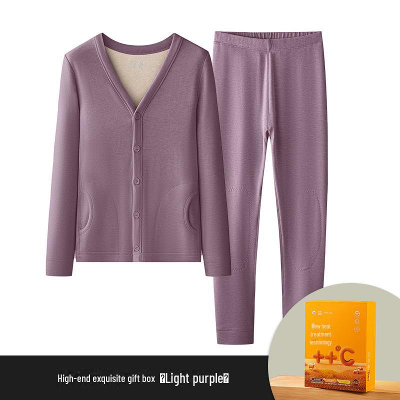 Kardigan damski pluszowy termiczny z naszywką z sierści wielbłądziej na jesień/zimę - wiek średni do starszego