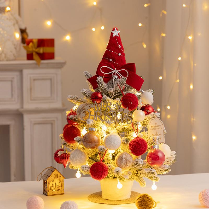 DIY Mini Christmas Tree PVC with Lights Flocking Desktop Decoration New