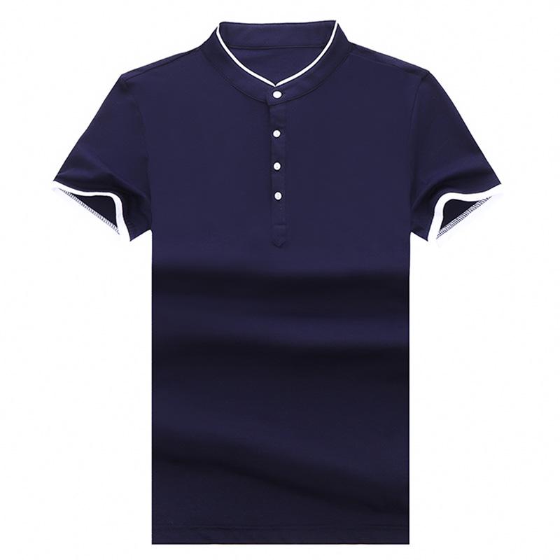 2025 Men's Slim-Fit Stand-Up Collar T-Shirt: Casual, Solid Color, Short-Sleeve, Versatile Cotton for Summer