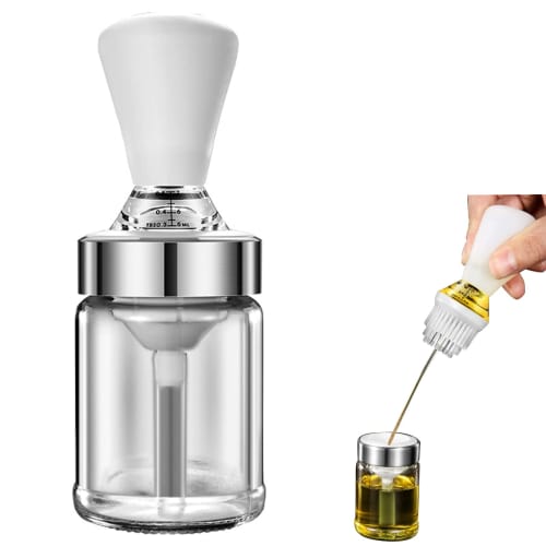 GIZMAC 2-in-1 Glass Oil Bottle, Soy Sauce Bottle, Vinegar Bottle, Oil Dispenser, Silicone Brush Head, Graduated Oil Pot, 135ml/150ml, Transparent, Dus