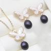 Vintage Freshwater Pearl Necklace Earrings Set,Real 925 Silver Pearl Stud Earrings Set Wife Mother Anniversary Gift White Black
