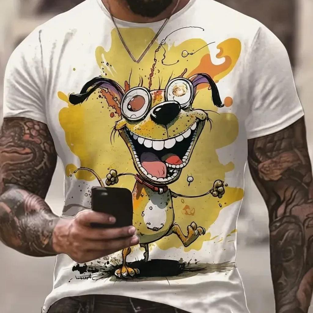 Animal T Shirt For Men Summer Short Sleeve Cat Print T-Shirt Fashion Streetwear Oversized Clothing Casual Crew Neck Pullover
