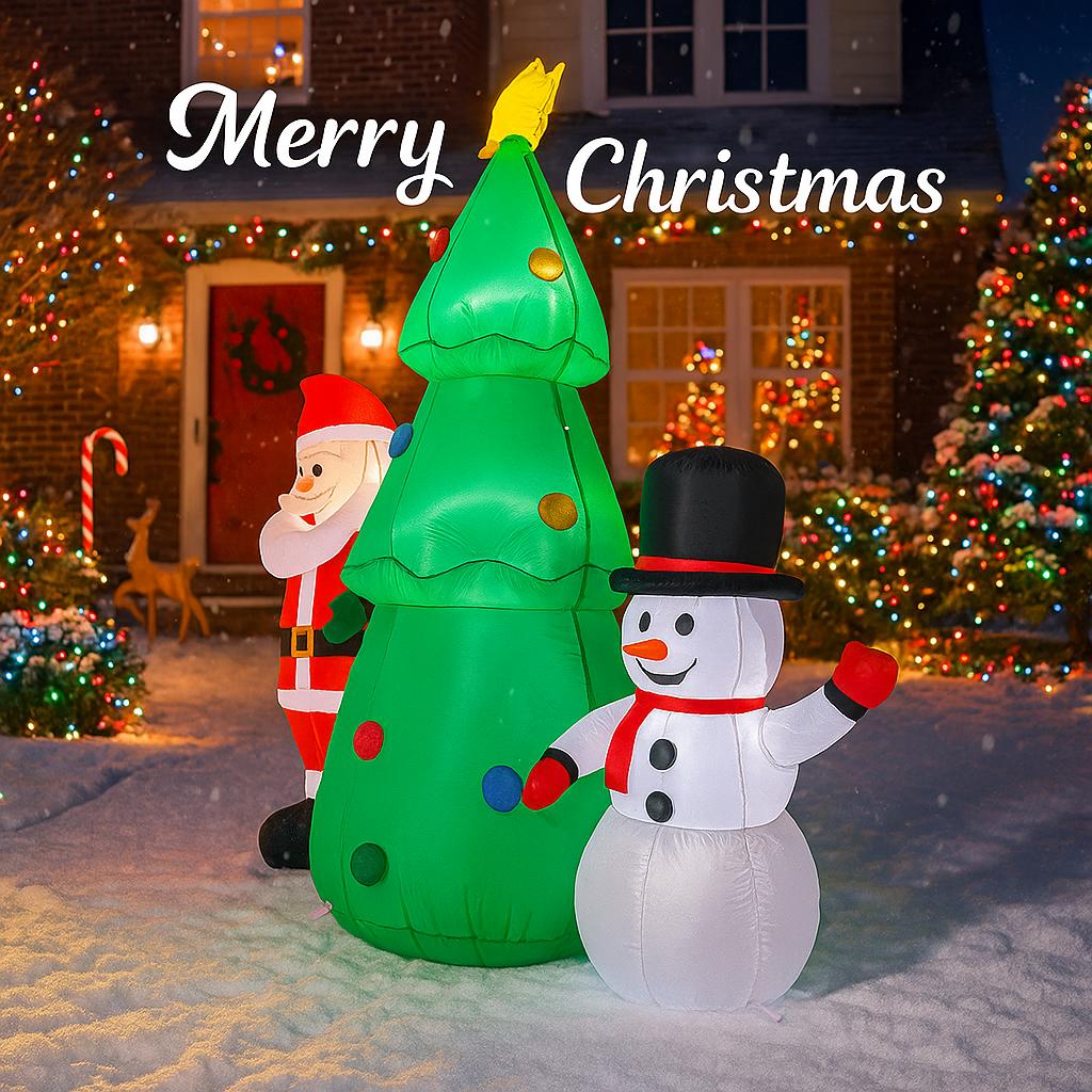 4.9FT LED Inflatable Xmas Yard Decor Set Santa Snowman Tree Gift Christma Decor Christmas Supplies Home Decor Ornaments Toy Gift