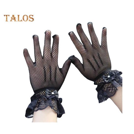 1 par ballhansker for kvinner Gjennomsiktig blonderbue Faux Pearl Dekor Hollow Out Fishnet volangkant Tynn Helfinger Forestillinger Brude Bryllupshansker