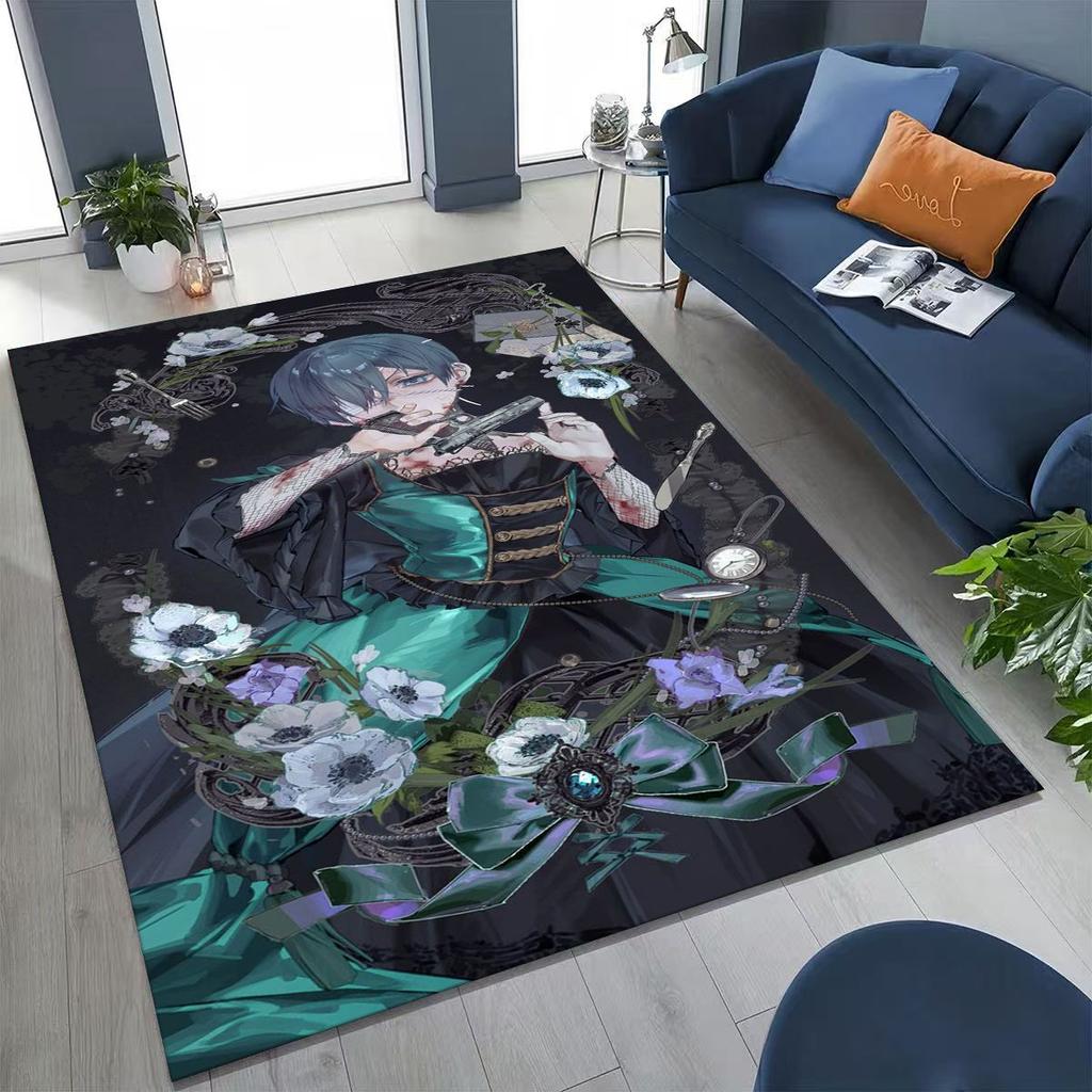 Anime Black Butler Sebastian Ciel Cartoon Cartoon Rug for Bedroom Living Room Sofa Home Doormat Decor,Kids Non-slip Floor Mat