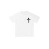 Men's Minimalist Gothic Cross Graphic Tee, Small Chest Print Casual Streetwear T-Shirt