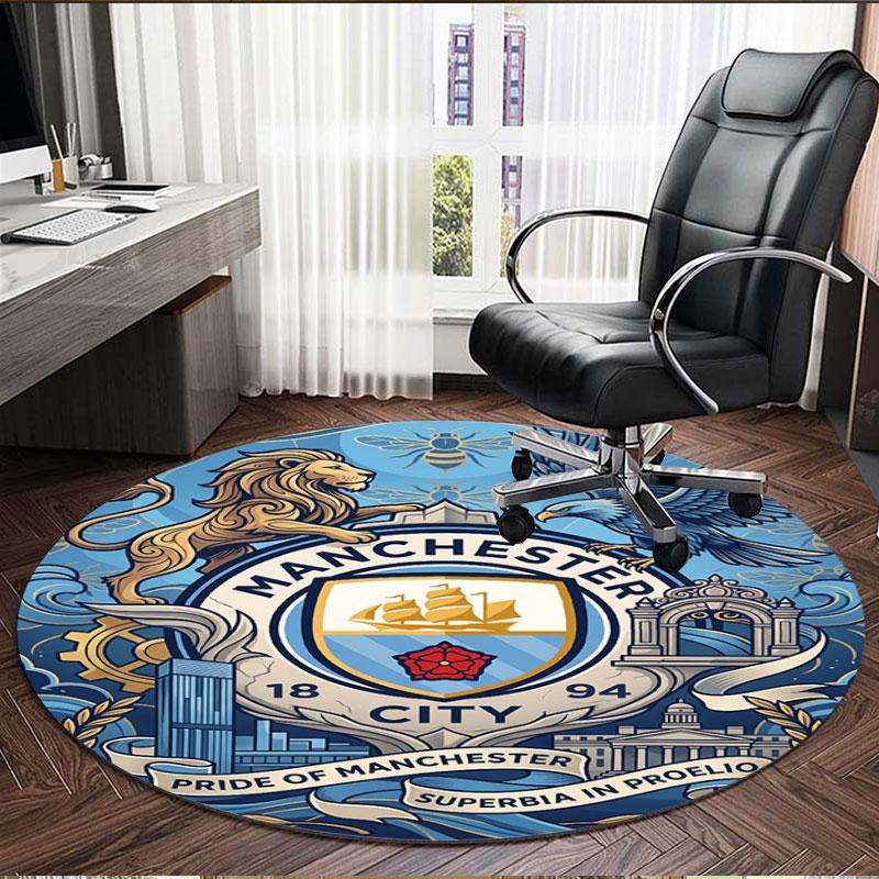 Manchester City FC Print Round Rug, Washable Floor Carpet, For Entryway Dorm Laundry Room Office Study, Home Decor Birthday Christmas Gift