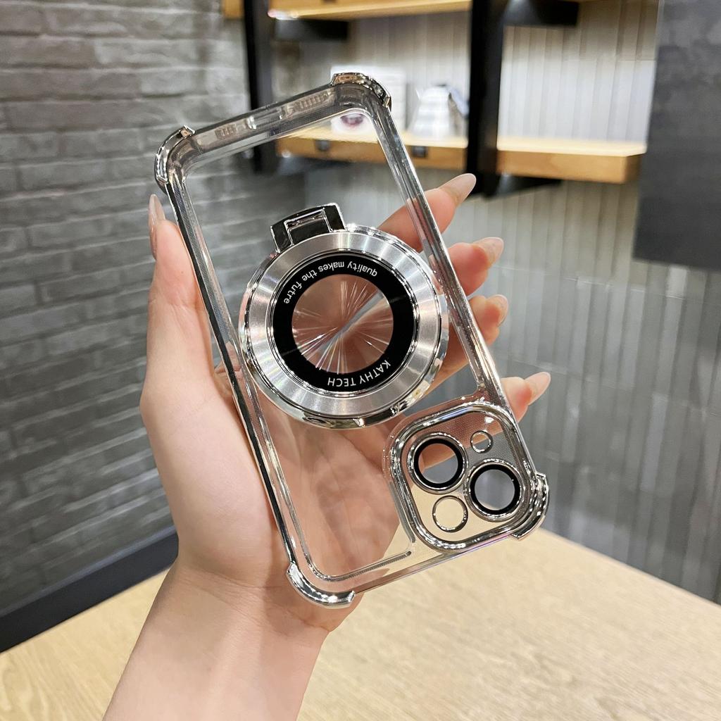 Applicable To IPhone16 Mobile Phone Case Airbag Anti-fall Magnetic Suction Bracket 15Promax Apple 14 Protective Case 13 Electroplating