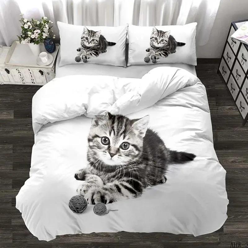 Cats Soft Duvet Cover Set for Boy Girl Lovely Animal Printed Beding Set Pet Theme Warm Comforter Cover Pet Bedspread Comfortable Quilt Cover Set
