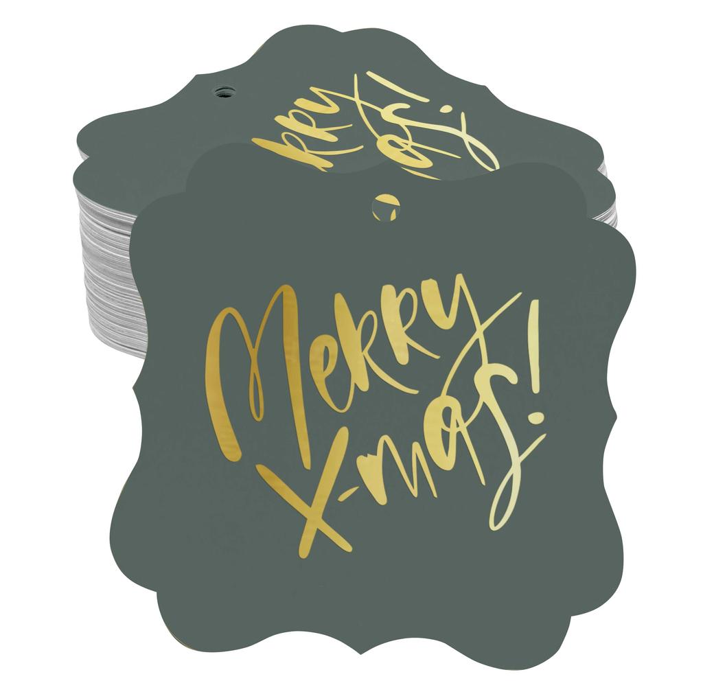 Inkdotpot Pack Of 100 Real Gold Foil Bracket Shape Paper Tags Merry X-Mas Christmas Favor Hang