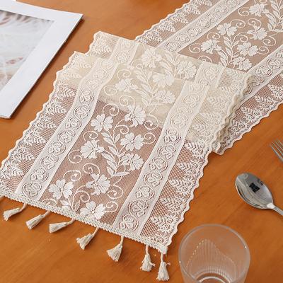 Hite Lace Table Runner, Embroidery Cotton Lace Fabric Table Cover, Floral Lace Table Runner Vintage Wedding, Tea Party Decor