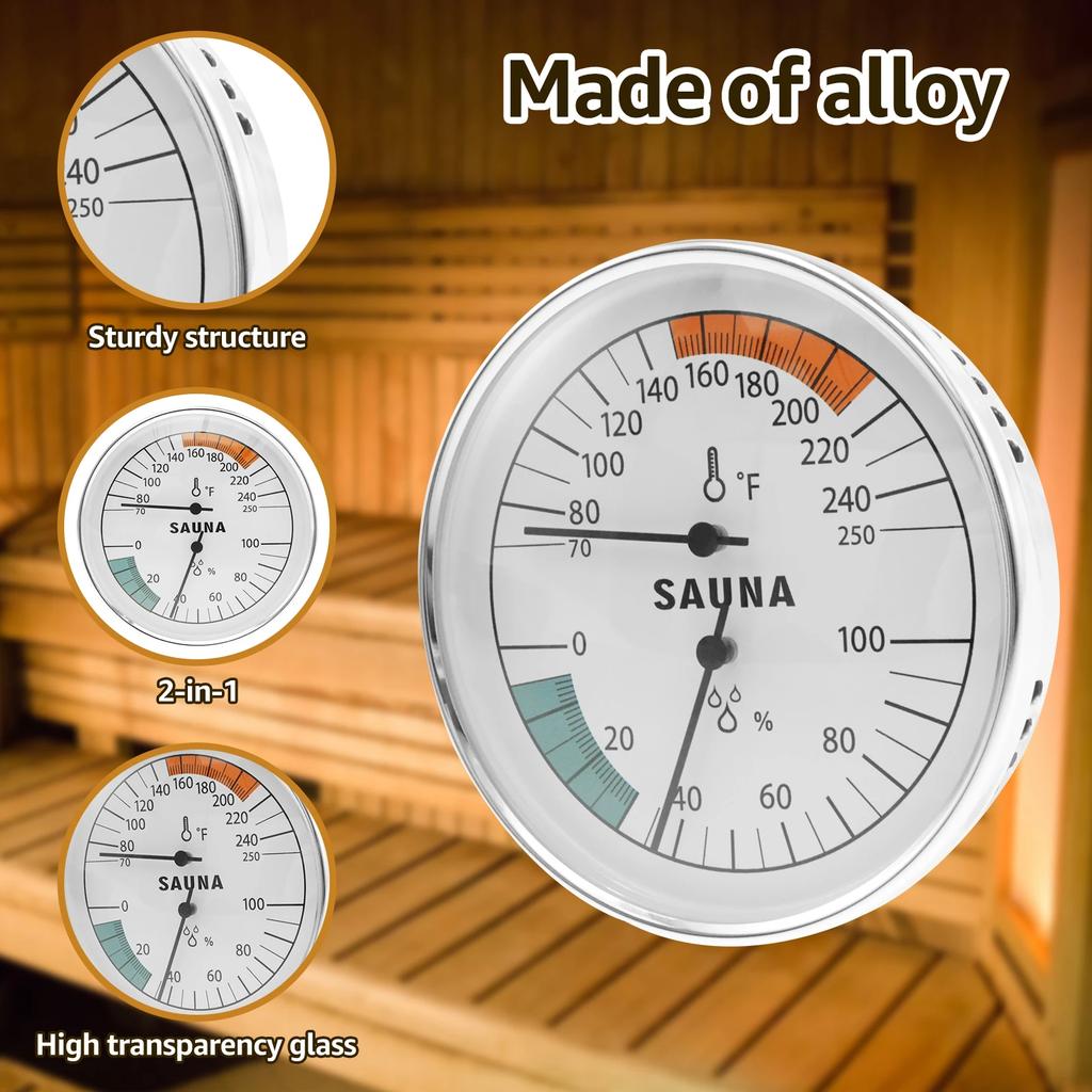 Sauna Thermometer Hygrometer Alloy Wall Mounted Sauna Room Temperature Humidity Tester Monitor Precise Fahrenheit Thermometer