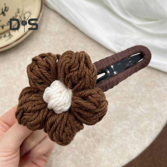 Women Hair Clip Hand-Woven Knitting Flower Decor Hair Pin with Soft Yarn Multi-Purpose Hairpin Hair Accessories