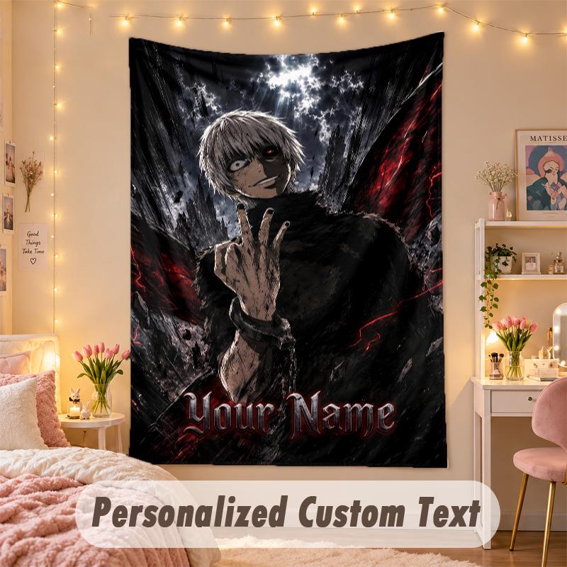 Custom Personalized Tapestry,Tokyo Ghoul Print Custom Name Text Wall Art Hanging for Bedroom