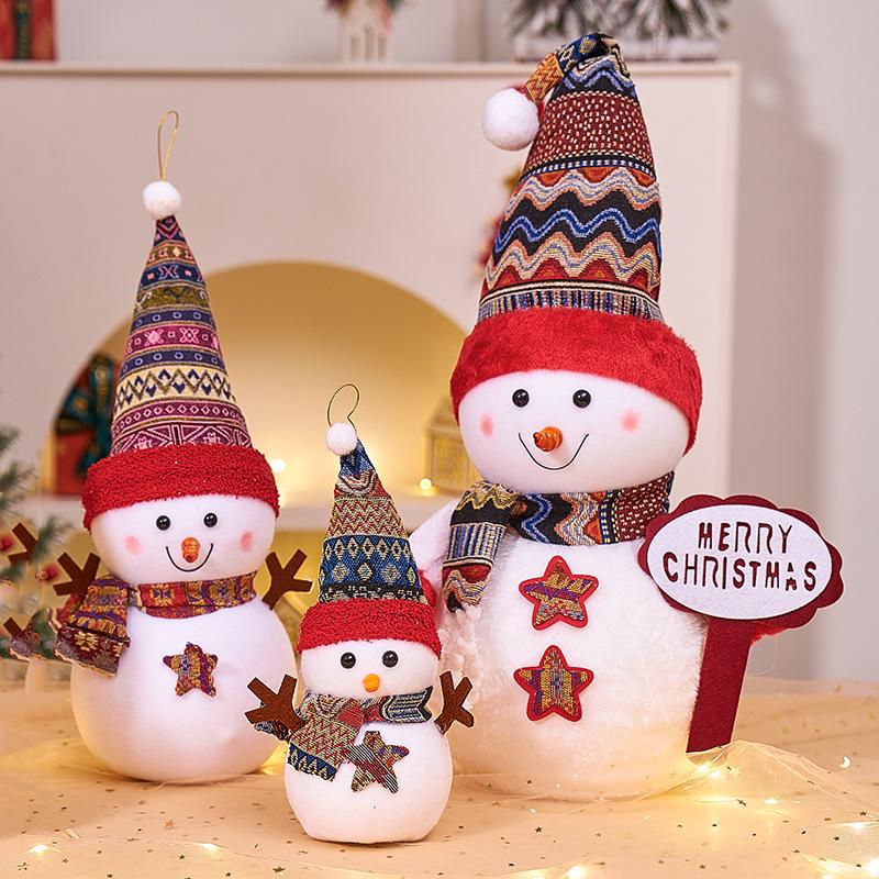 Christmas Snowman Plush Ornaments and Santa Doll Photo Props for Store Displays