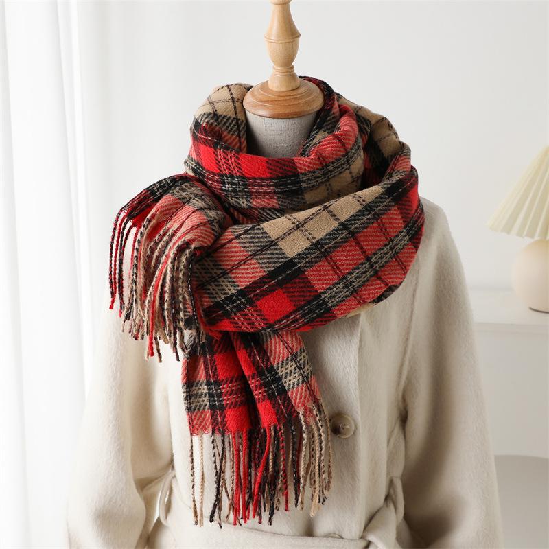 Imitation Cashmere Classic Brown And Black Plaid Warm Shawl Scarf Autumn And Winter Fashion Atmosphere Versatile Fringed Scarf