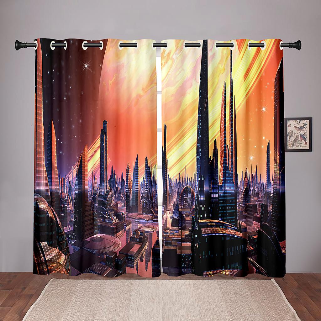 Zukunftsstadt Technologie Architektur Dünner Vorhang für Kinder Wohnzimmer Schlafzimmer Badezimmer Küche Tür Schrank Zuhause Haken