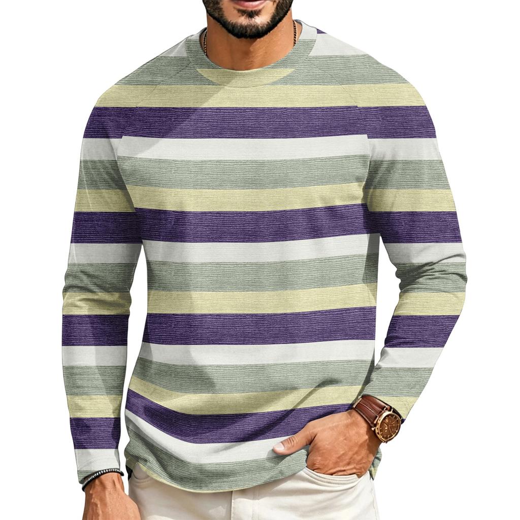 T-shirt casual a manica lunga raglan da uomo con girocollo, per l'uso quotidiano