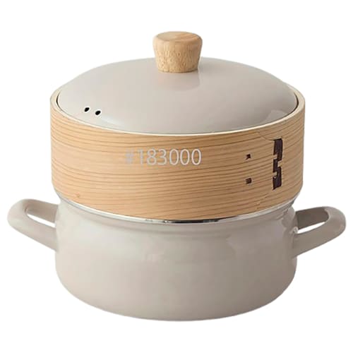 Fuji Enamel Pot with Steamer, 18cm, Greige, SER-18W.GG