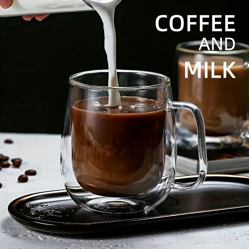 350ml Double-layered Glass Cups Transparent Insulated Coffee Cups and Tea Cups with Handles for Cappuccino Milk Juice Drinkware