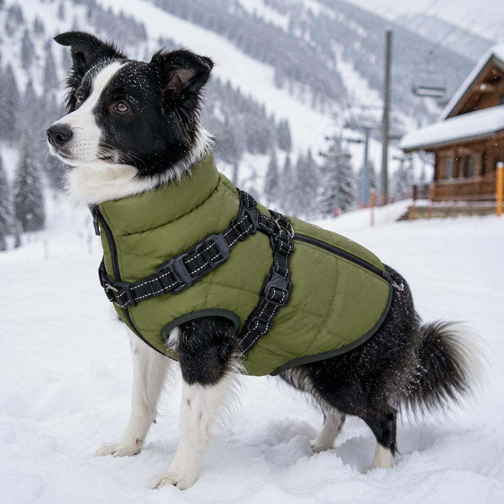 Cold Proof Pet Cotton Vest Coat Built‑in Reflective Harness Winter Dog Ski Coat Warm Sleeveless Clothes For Winter Daily Walking